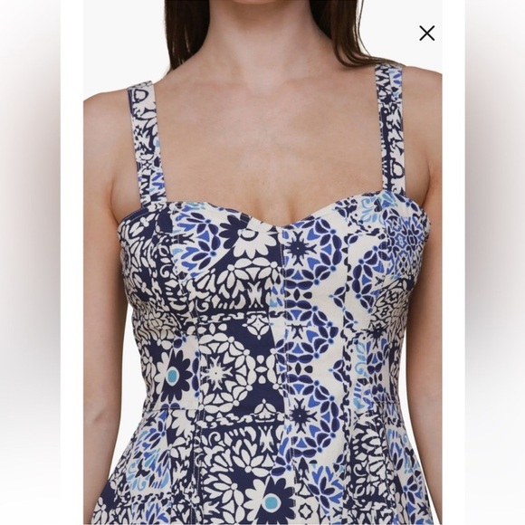Avec Les Filles Sweetheart Neck Cotton Mini Sundress In Blue and White size 8 - Picture 4 of 10